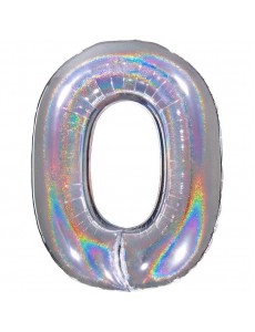 Balão Número 0 Prateado Holográfico